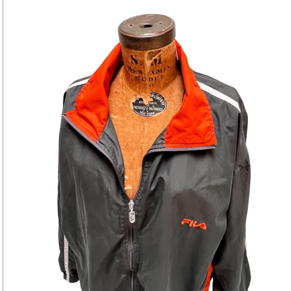 Fila Sport Mens 1XB Windbreaker Jacket Grey Orange Mesh Lined Gorpcore Big Tall - Picture 8 of 17